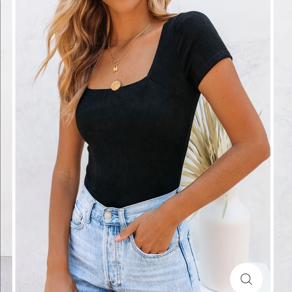 Vici Dolls Suede Black Square Neck Bodysuit - Picture 3 of 8